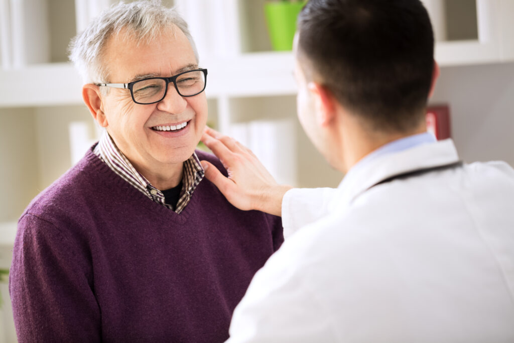 about us- Smiling happy patient visit doctor